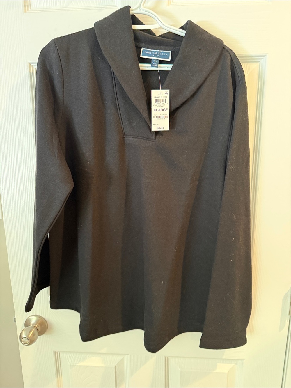 Karen Scott Black Shawl-Collar Long-Sleeve Pullover